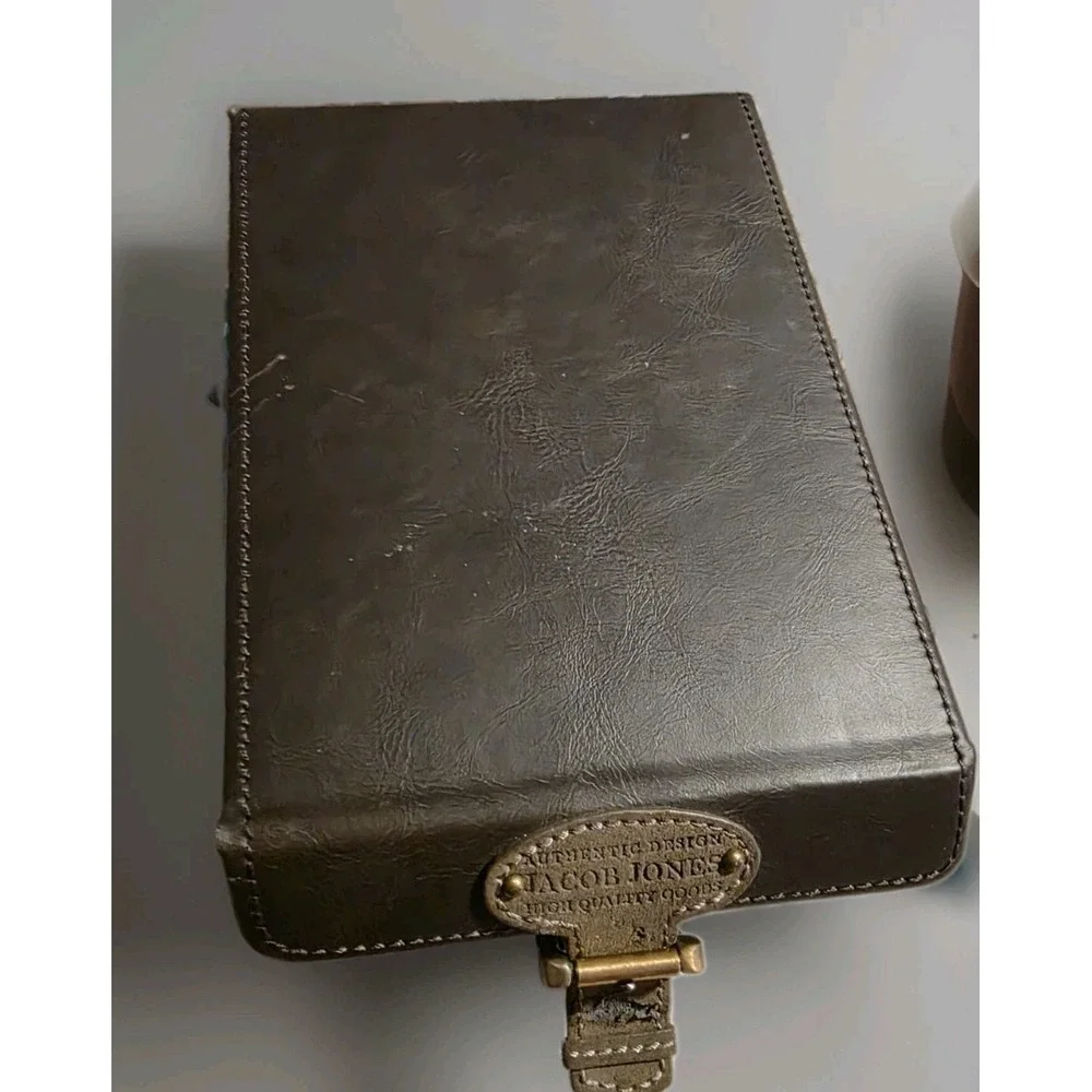 Jacob Jones Watch Jewelry Box Faux Leather Travel Organizer Brown 2 Compartments